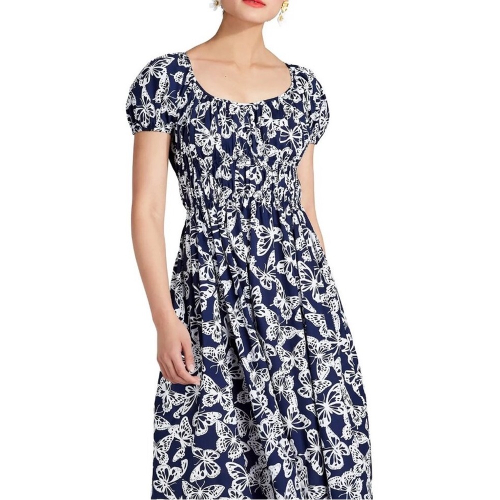 Kate Spade Navy and White Butterfly Print Dress